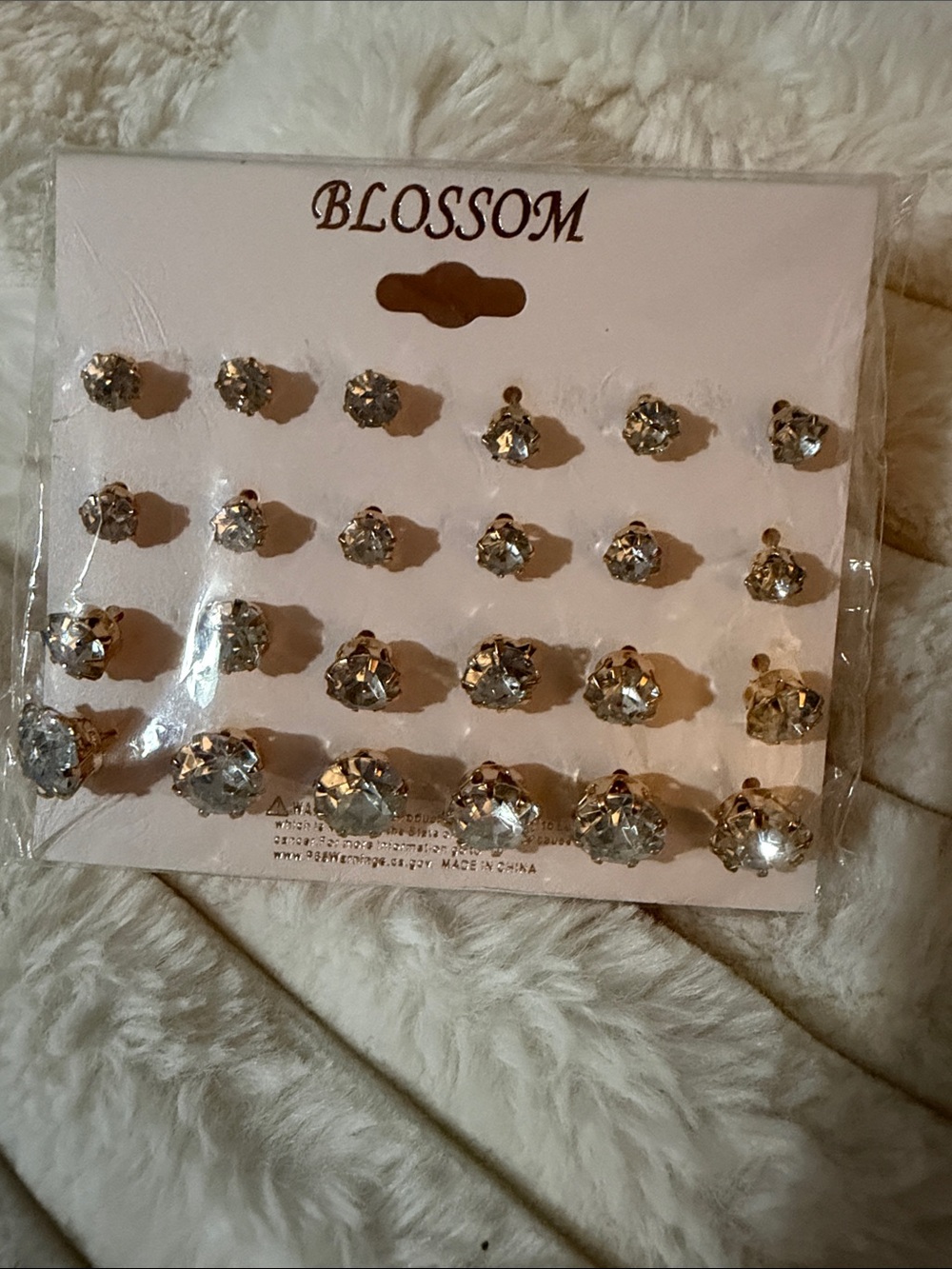 Blossom Gold and Clear Crystal Stud Earring Set - 12 Pairs